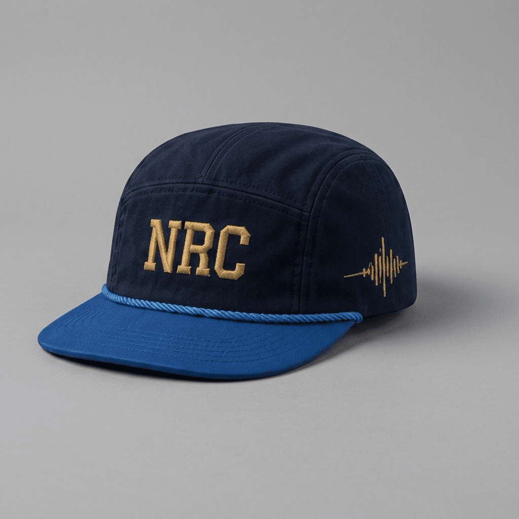 Nashville 615 Ninja Run Club five-panel running hat in Navy / Royal Blue / Gold with NRC embroidery and music waveform detail