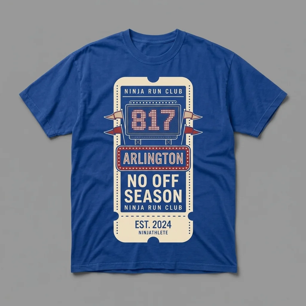 Arlington 817 premium garment-dyed stadium royal oversized running t-shirt with a jumbotron front print and matching five-panel cap