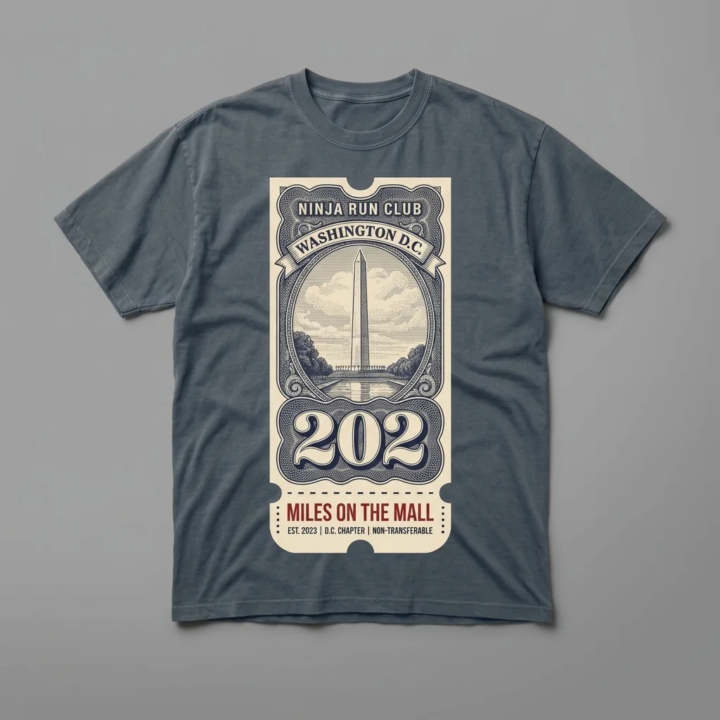 Washington DC 202 premium garment-dyed slate grey oversized running t-shirt with a engraved banknote front print and matching five-panel cap