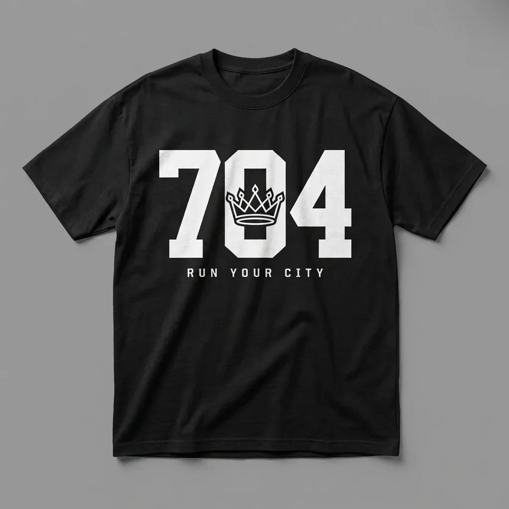 Charlotte 704 area-code heavyweight graphic t-shirt for runners featuring the Queen City crown and the Ninja Run Club mark