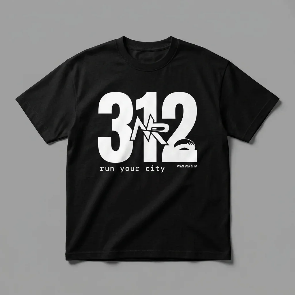 Chicago 312 area-code heavyweight graphic t-shirt for runners featuring the Bean (Cloud Gate) and the Ninja Run Club mark