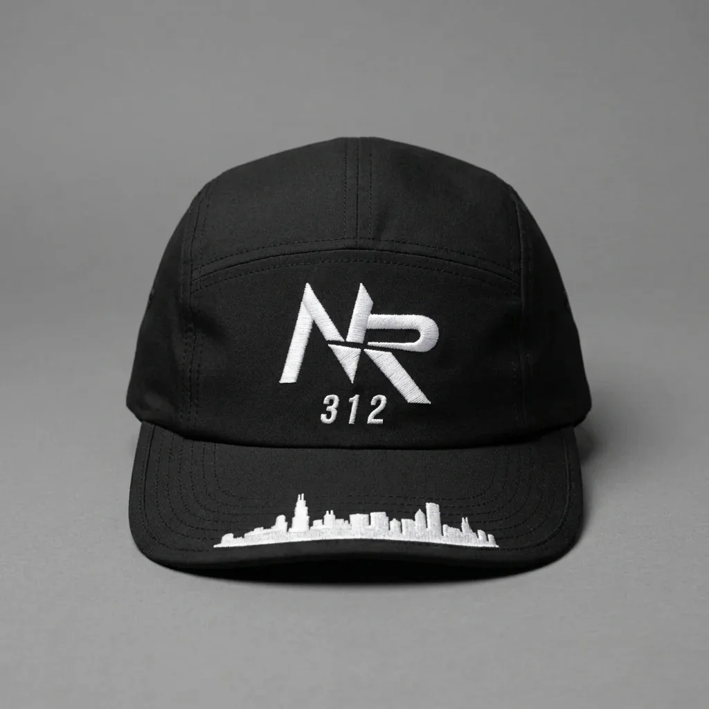 Chicago 312 five-panel running hat with the Ninja Run Club mark and Chicago skyline stitching