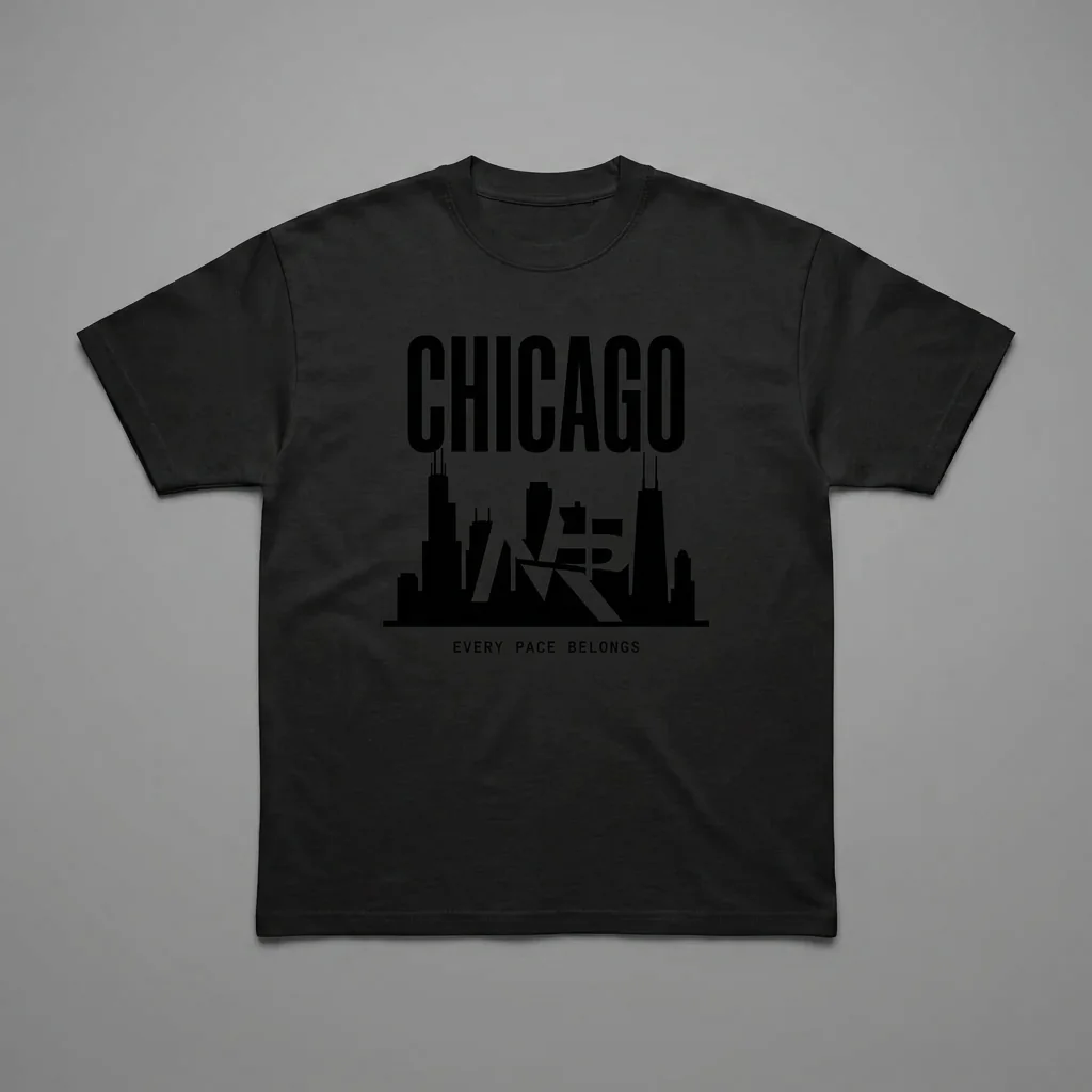 Chicago skyline heavyweight graphic t-shirt for runners featuring the Ninja Run Club mark and the Chicago skyline
