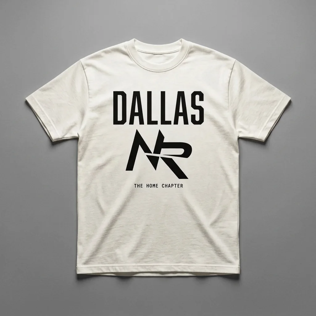 Off-white Dallas run club chapter t-shirt with DALLAS in block letters over the Ninja Run Club mark