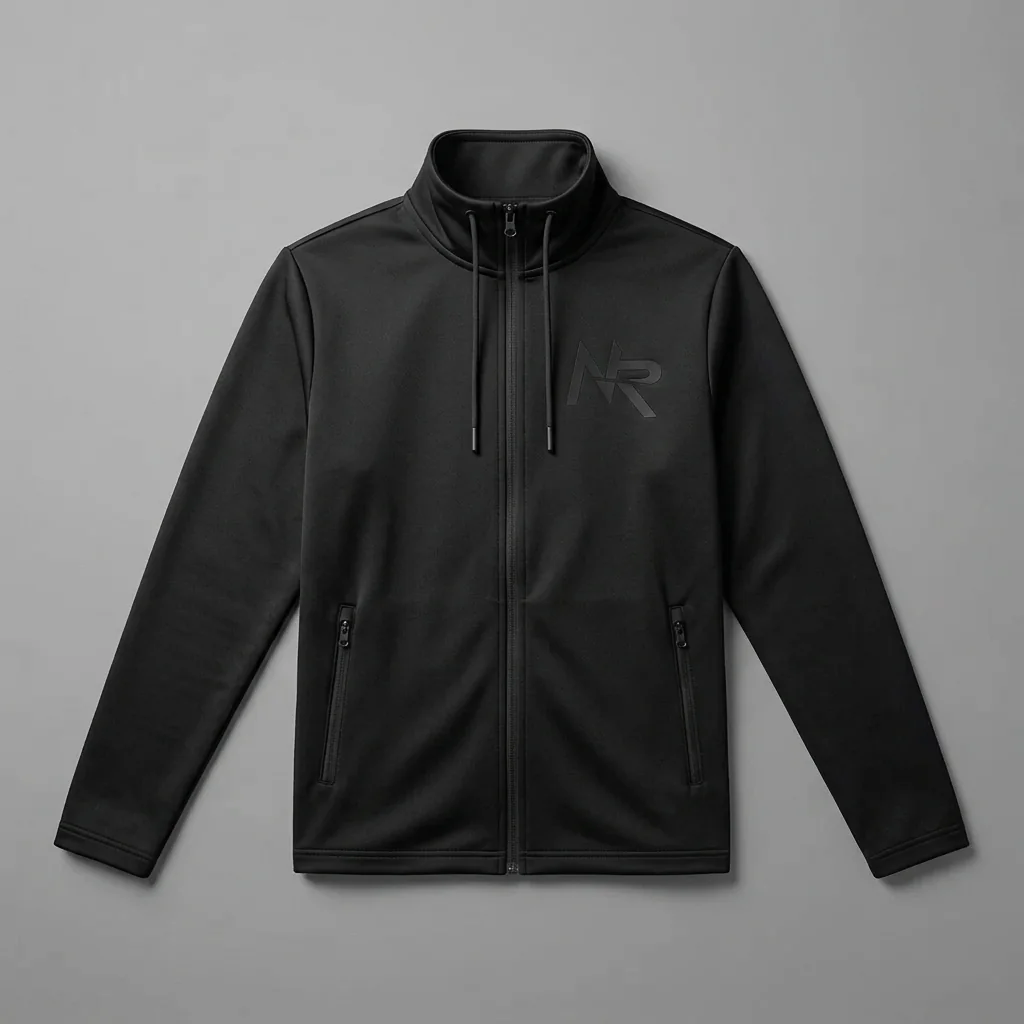 Black Kaizen full-zip running track jacket with tonal Ninja Run Club chest mark