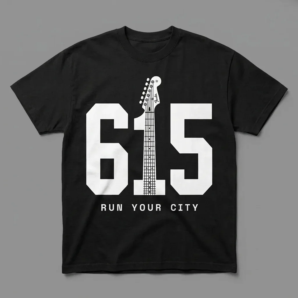 Nashville 615 area-code heavyweight graphic t-shirt for runners featuring a guitar neck and the Ninja Run Club mark