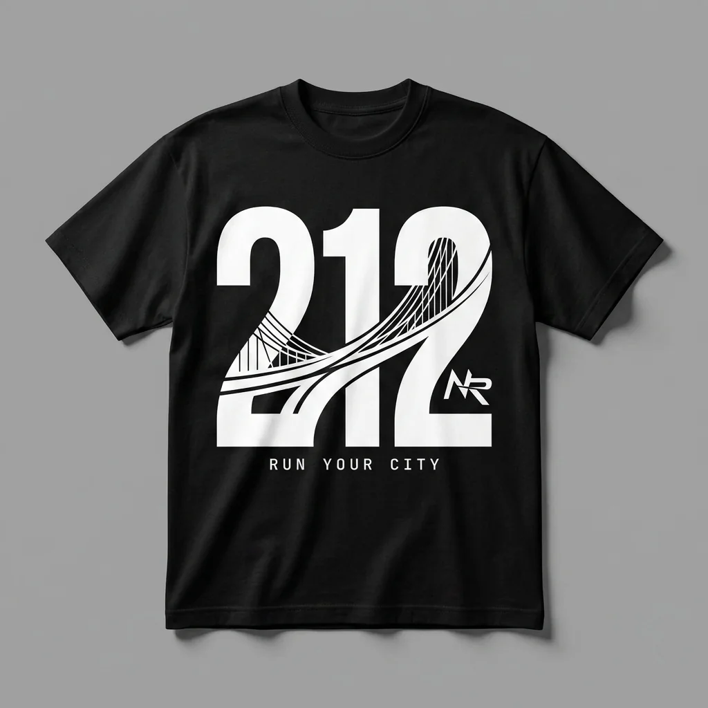 New York 212 area-code heavyweight graphic t-shirt for runners featuring the Brooklyn Bridge and the Ninja Run Club mark