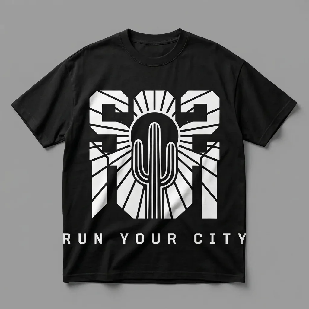 Phoenix 602 area-code heavyweight graphic t-shirt for runners featuring a saguaro and the desert sun and the Ninja Run Club mark